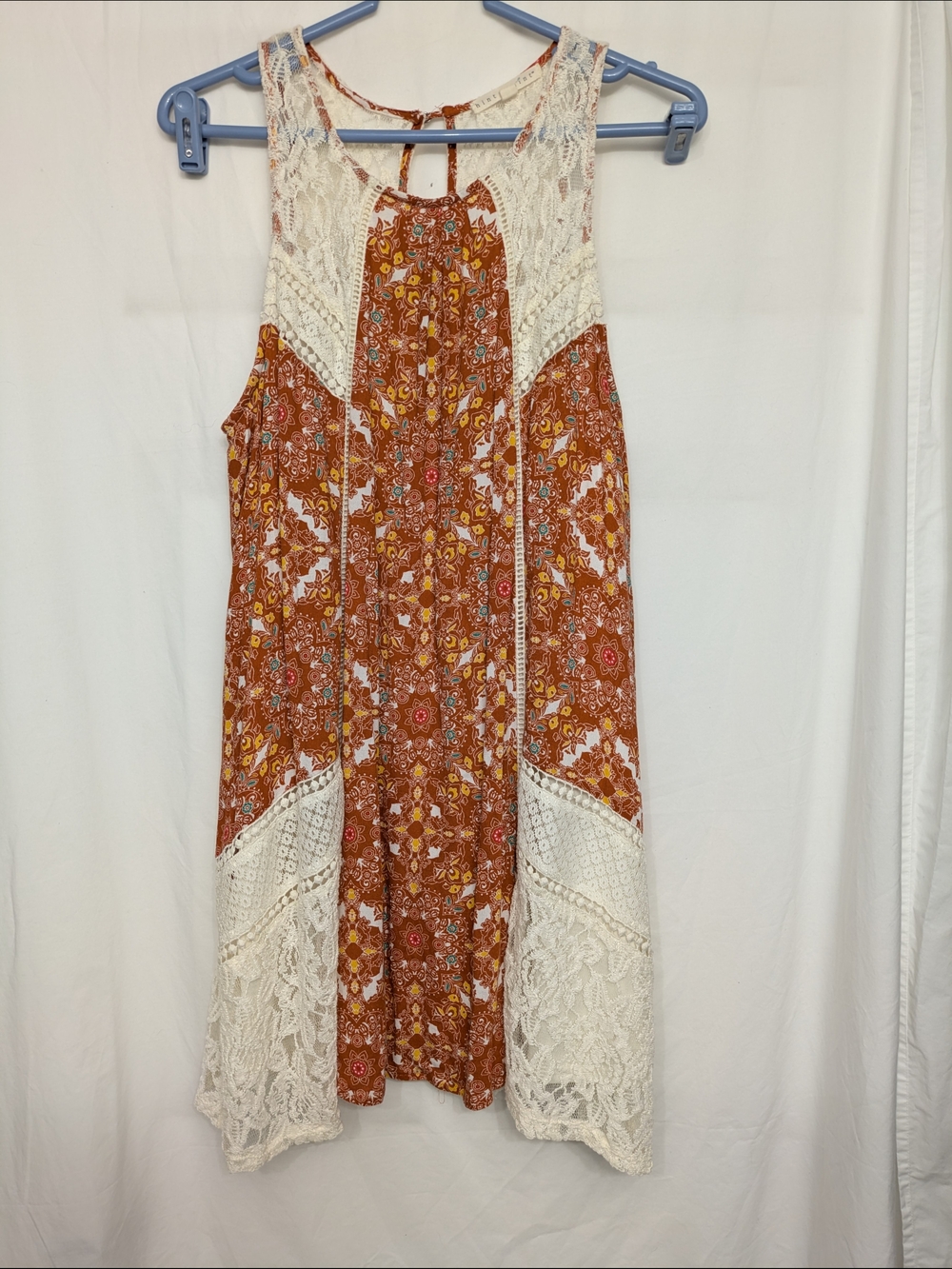 Boho Crochet Panel Maxi Dress in Rust Floral - Picture 2 of 8
